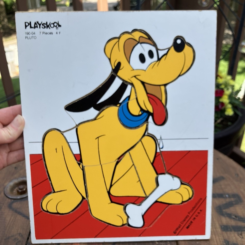 Vintage Playskool Pluto Disney Wooden Tray Puzzle 7 Piece Walt Disney USA 190-04